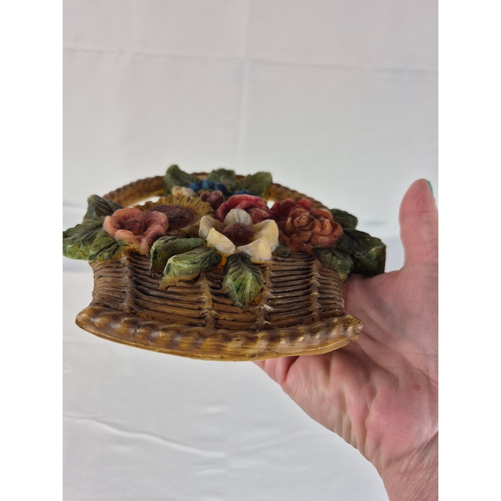 Vintage Folk Art Wax Wall Candle Floral Basket Hanging Cottagecore Decor - Picture 2 of 6